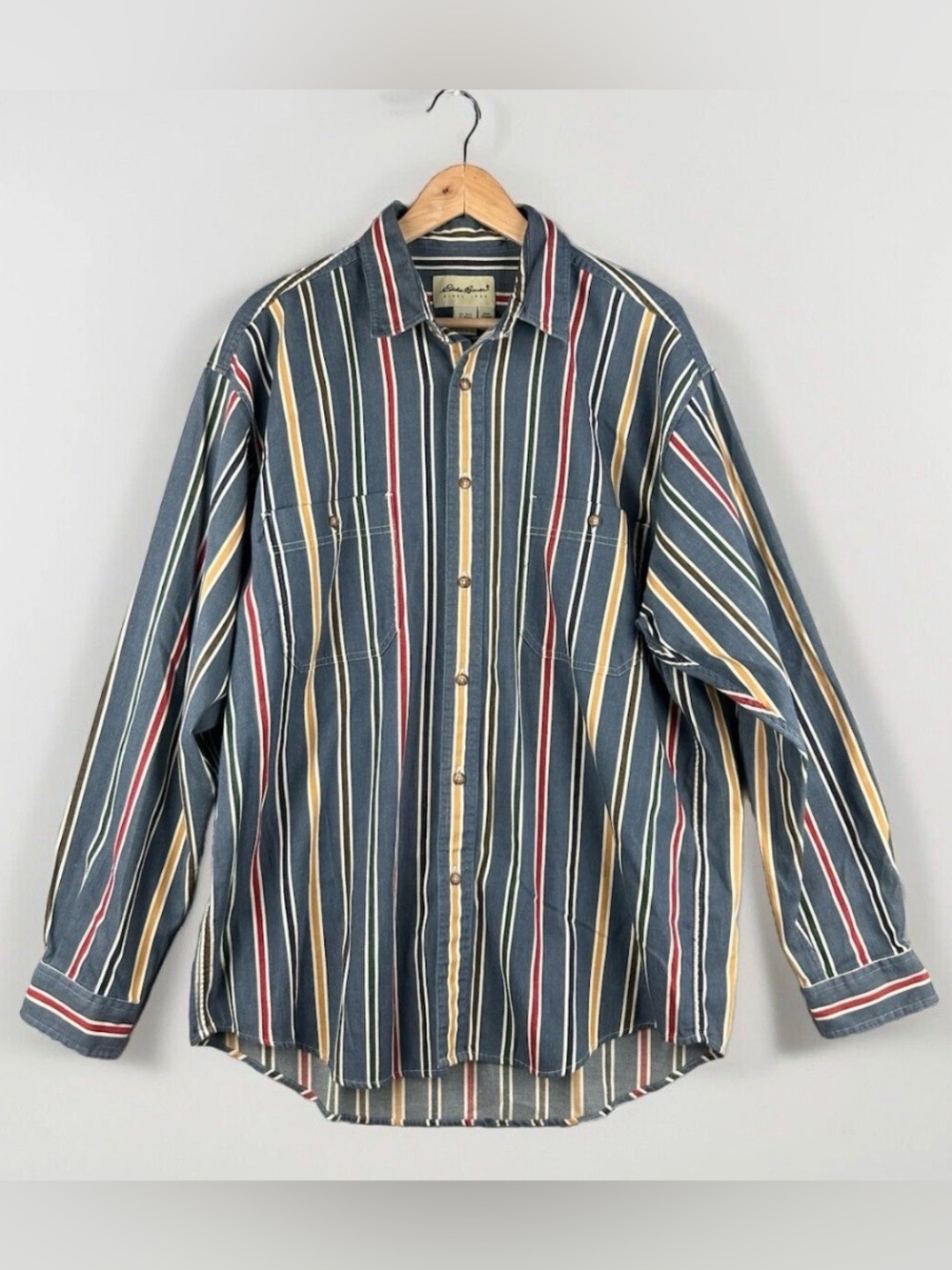 Eddie Bauer Men's Shirt Button Up Striped Rainbow 100% Cotton Size Large